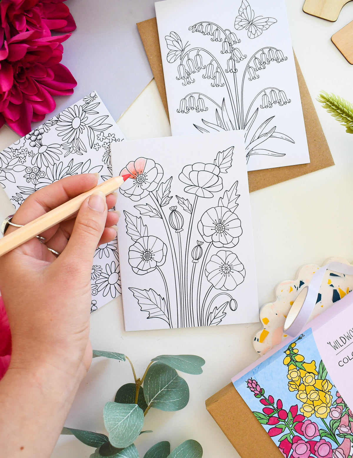 Colour-In Cards: Wildflower Art